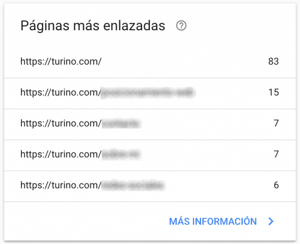 Search Console Enlaces Externos - Páginas más enlazadas