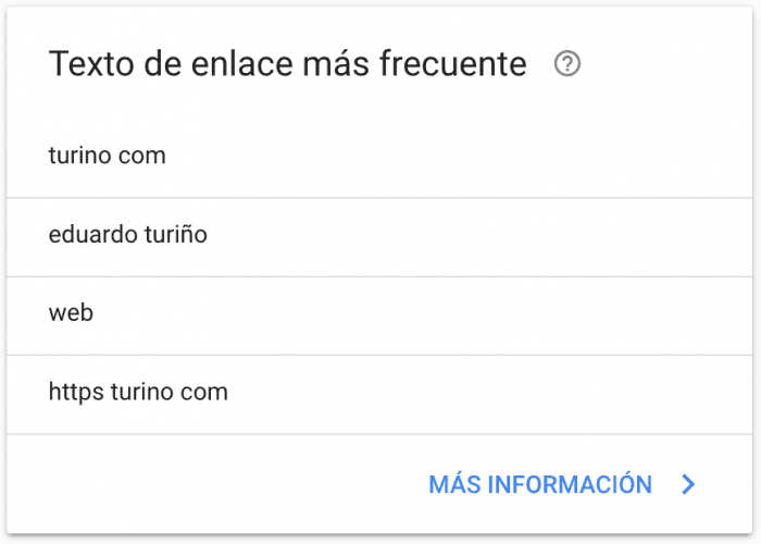 Search Console Enlaces Externos - Texto de enlace más frecuente