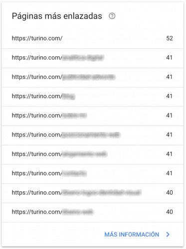 Search Console Enlaces Internos - Páginas más enlazadas
