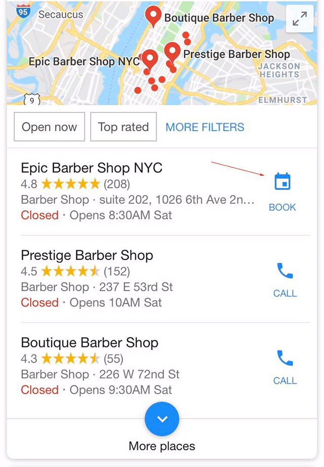 Google Local Pack. Botón Reserva