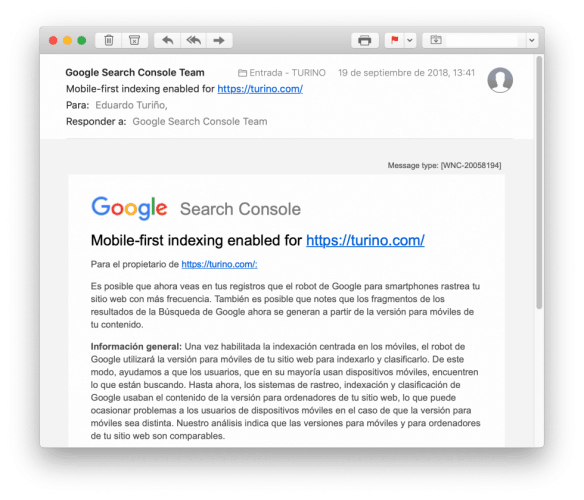Notificación Google Search Console