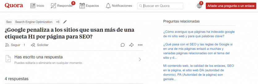 Obtener Ideas para Escribir de Quora. Web de Preguntas y Respuestas