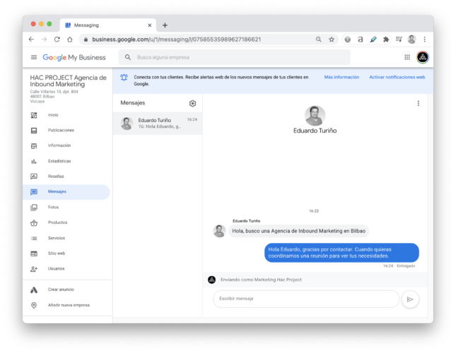My Business Mensajes en Desktop